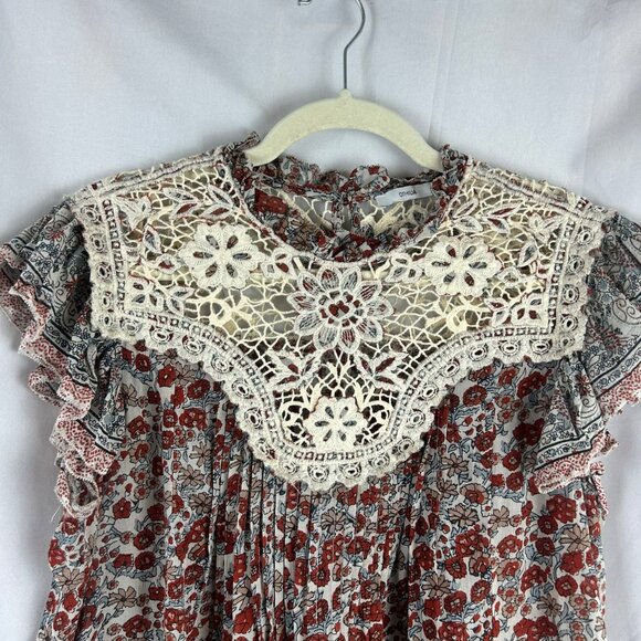 Othilia Anthropology Malia Shirt Women Large Red White Floral Lace Crochet Boho - Picture 5 of 10